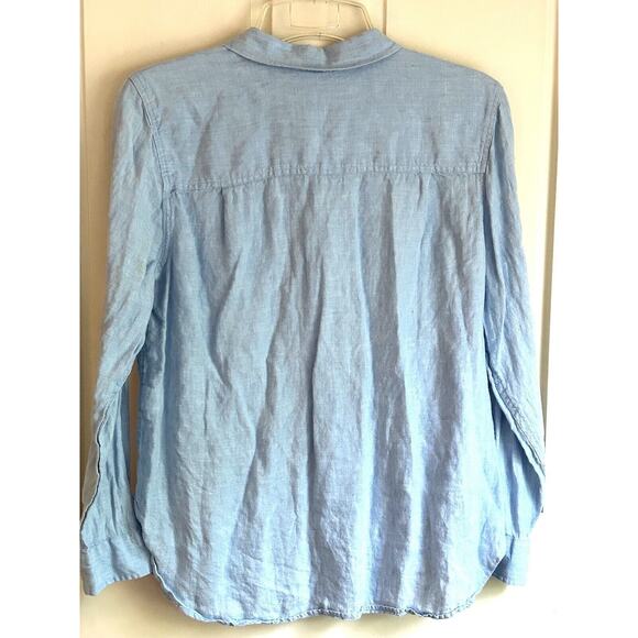 L.L. Bean Women’s 100% Linen Lgt. Blue Button Up Blouse-Large - Picture 2 of 4